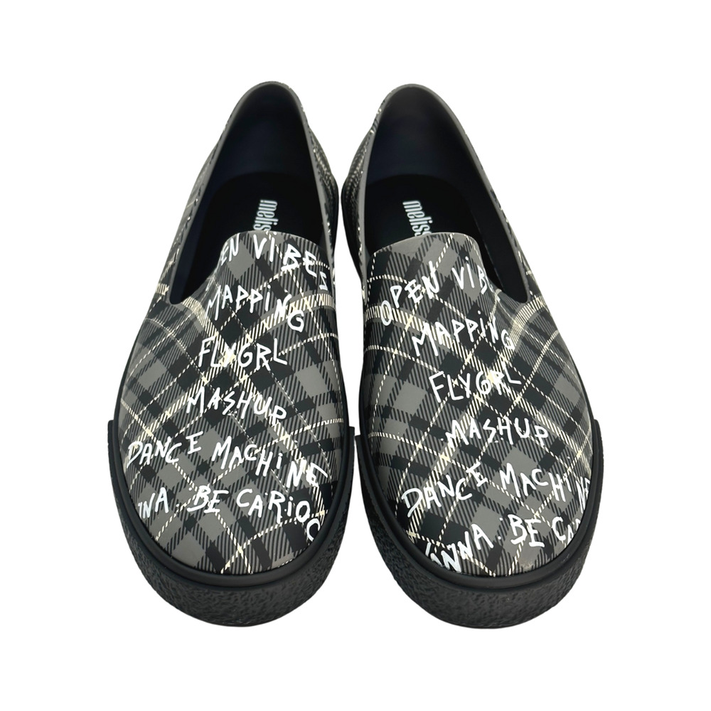 Melissa Ground Black Gray Tartan PVC Slip-On Sneakers 8 - Picture 2 of 9